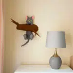 Papercraft Katze auf ihrem Ast Origami Papier 3D