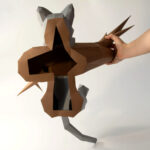 Papercraft cat on its branch origami 3D