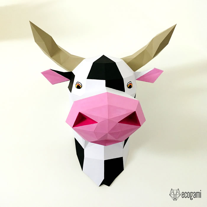 Papercraft tête de vache en origami 3D Papercraft tête de vache en origami 3D