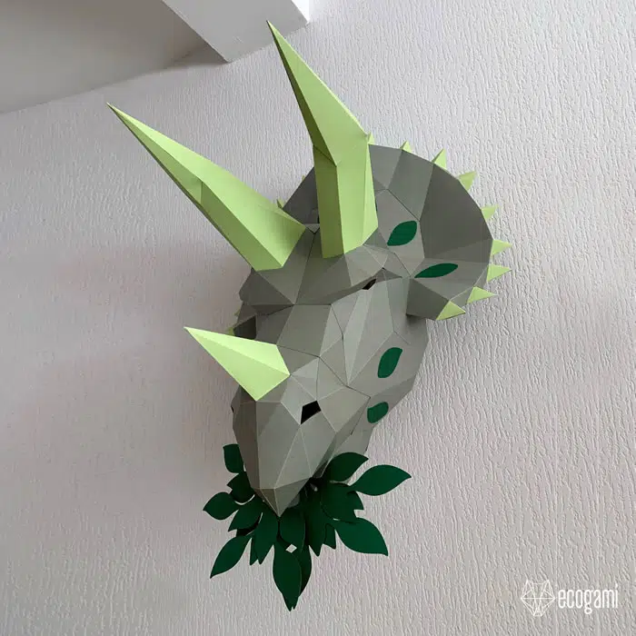 Origami 3D schedel van een triceratops, weergave 3