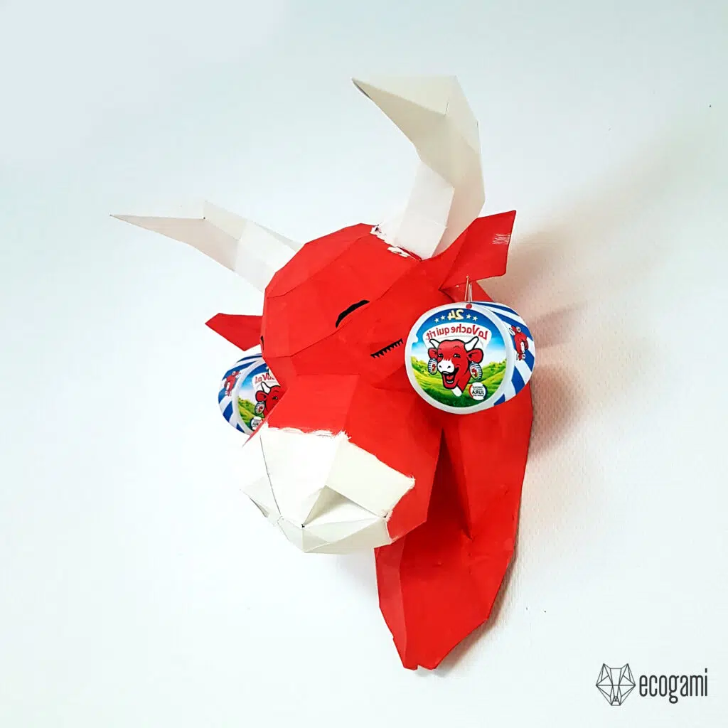 Koe hoofd in origami 3D, weergave 3