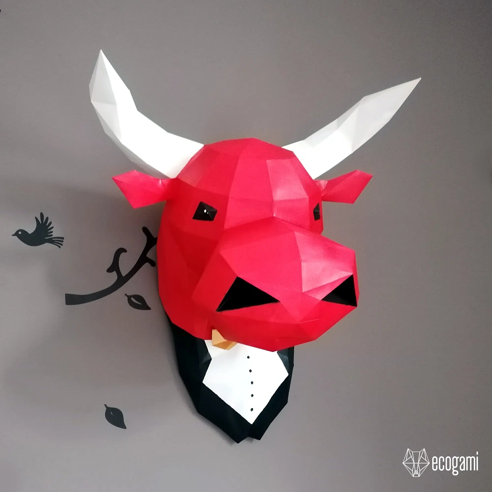 Koe hoofd in origami 3D, weergave 4