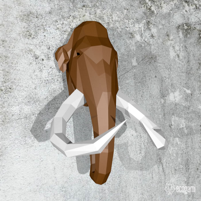 Papercraft mammoth head in 3D origami