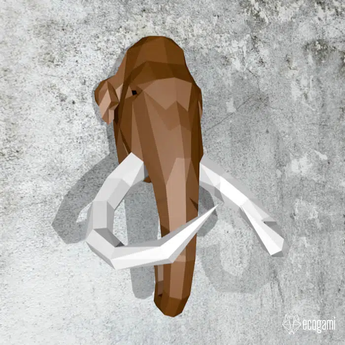 Papercraft cabeza de mamut mural en origami 3D