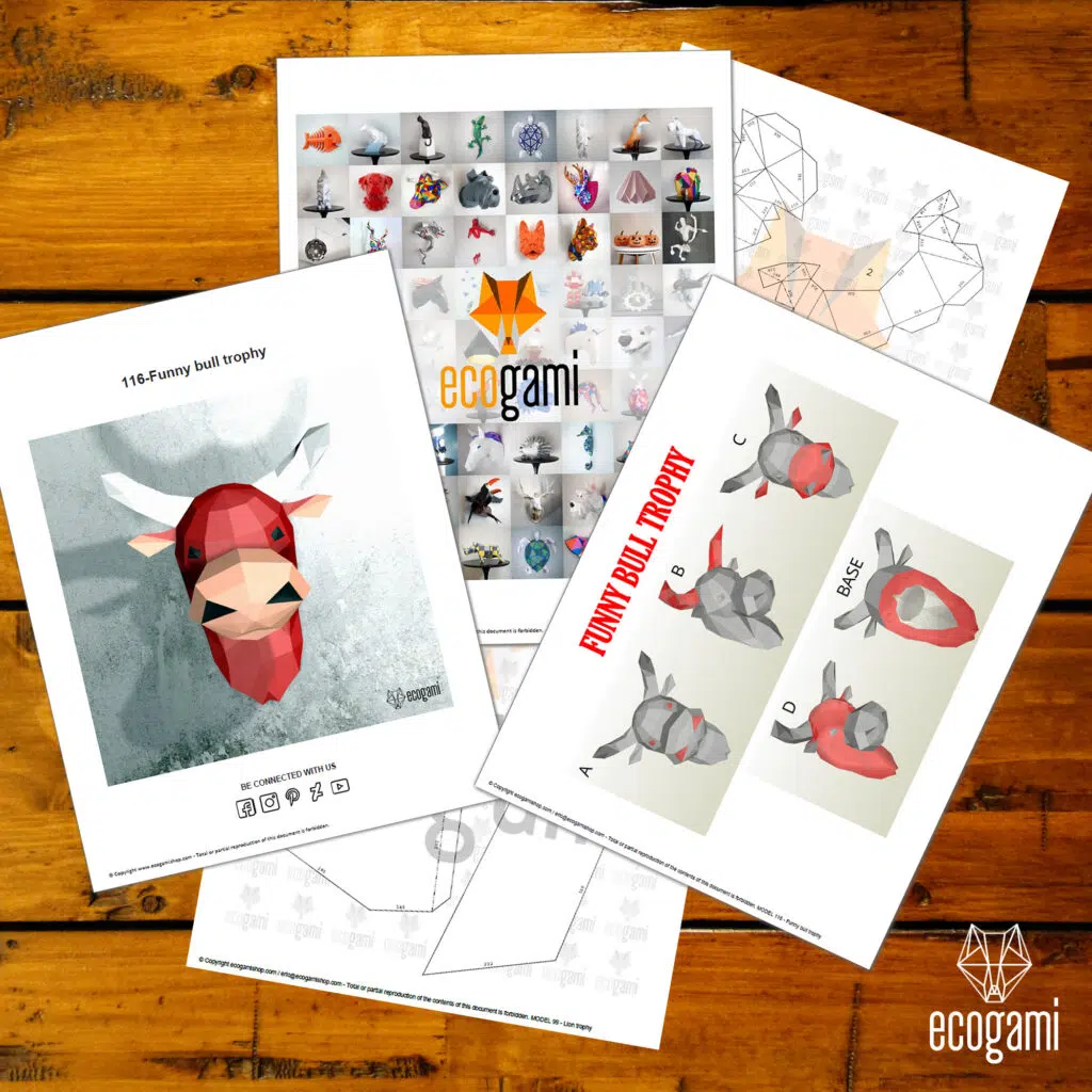 Papercraft 3D origami cow head