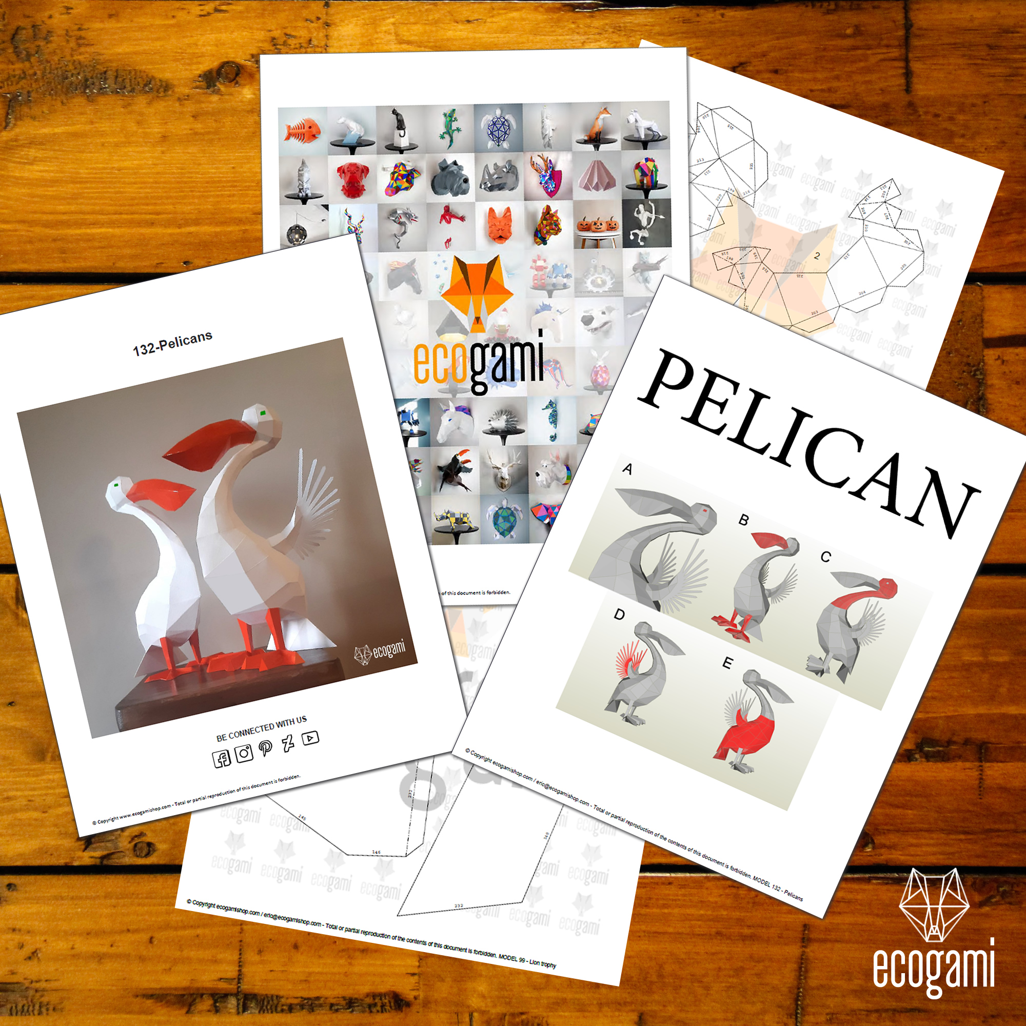 Papercraft de pélicans en origami 3D