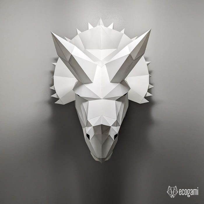 Papercraft triceratops head in 3D origami