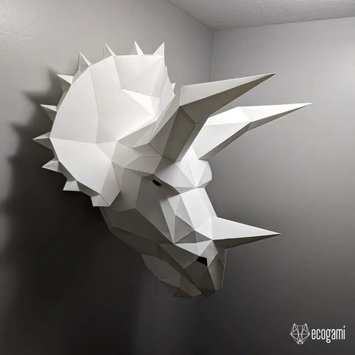 Origami 3D schedel van een triceratops, weergave 6