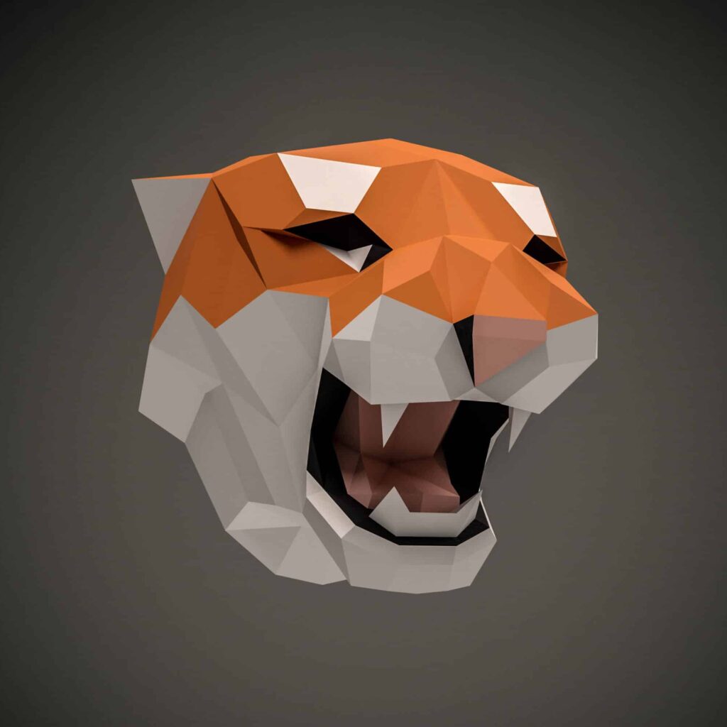 Papercraft lion head in 3D origami