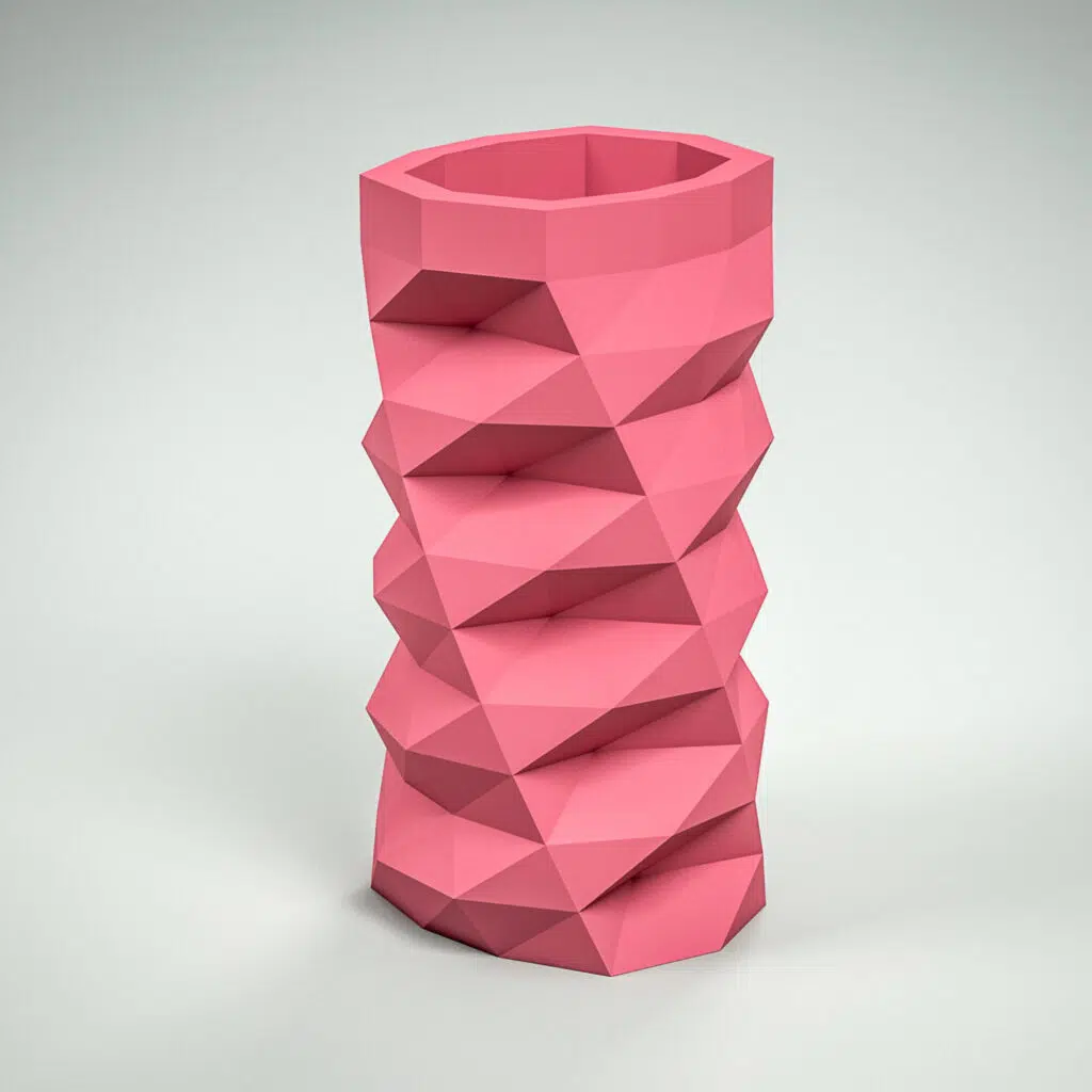 Long papercraft vase for flowers in 3D origami