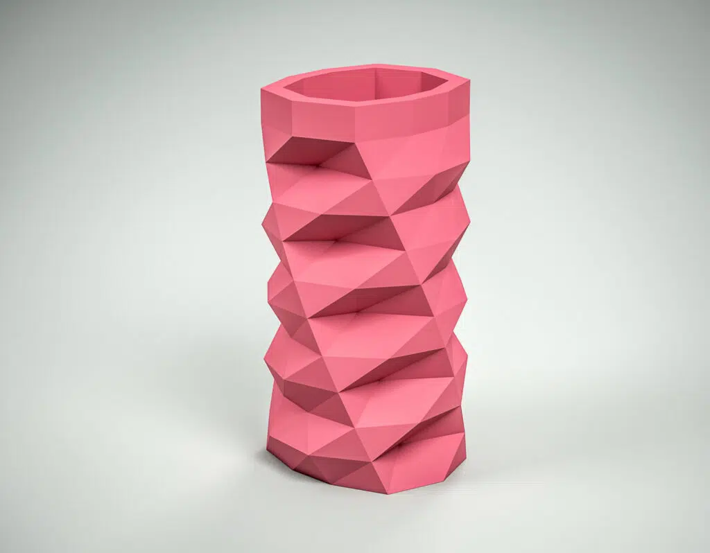 Long papercraft vase for flowers in 3D origami