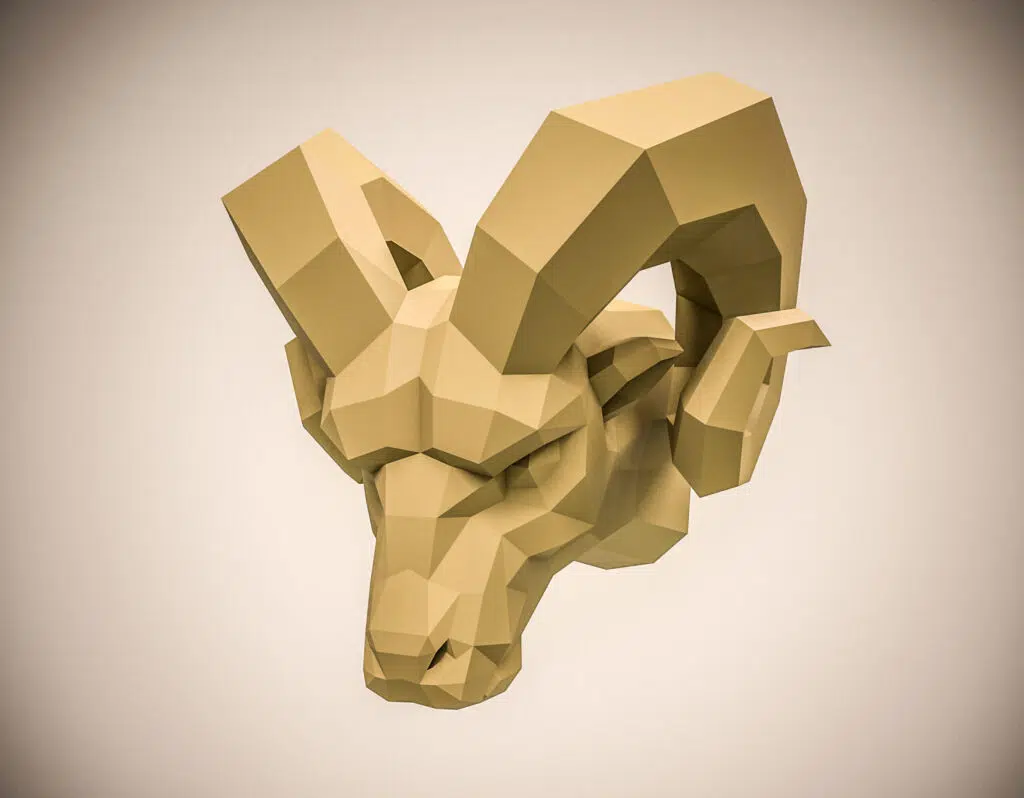 Papercraft de cabeça de carneiro em origami