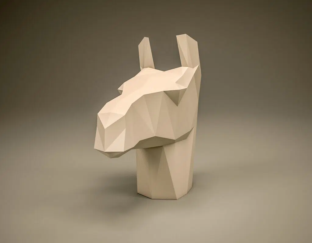 Papercraft de tête de lama à poser en origami 3D
