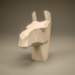 Papercraft llama head to display in 3D origami