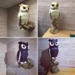 Papercraft di gufo in origami 3D, vista posteriore
