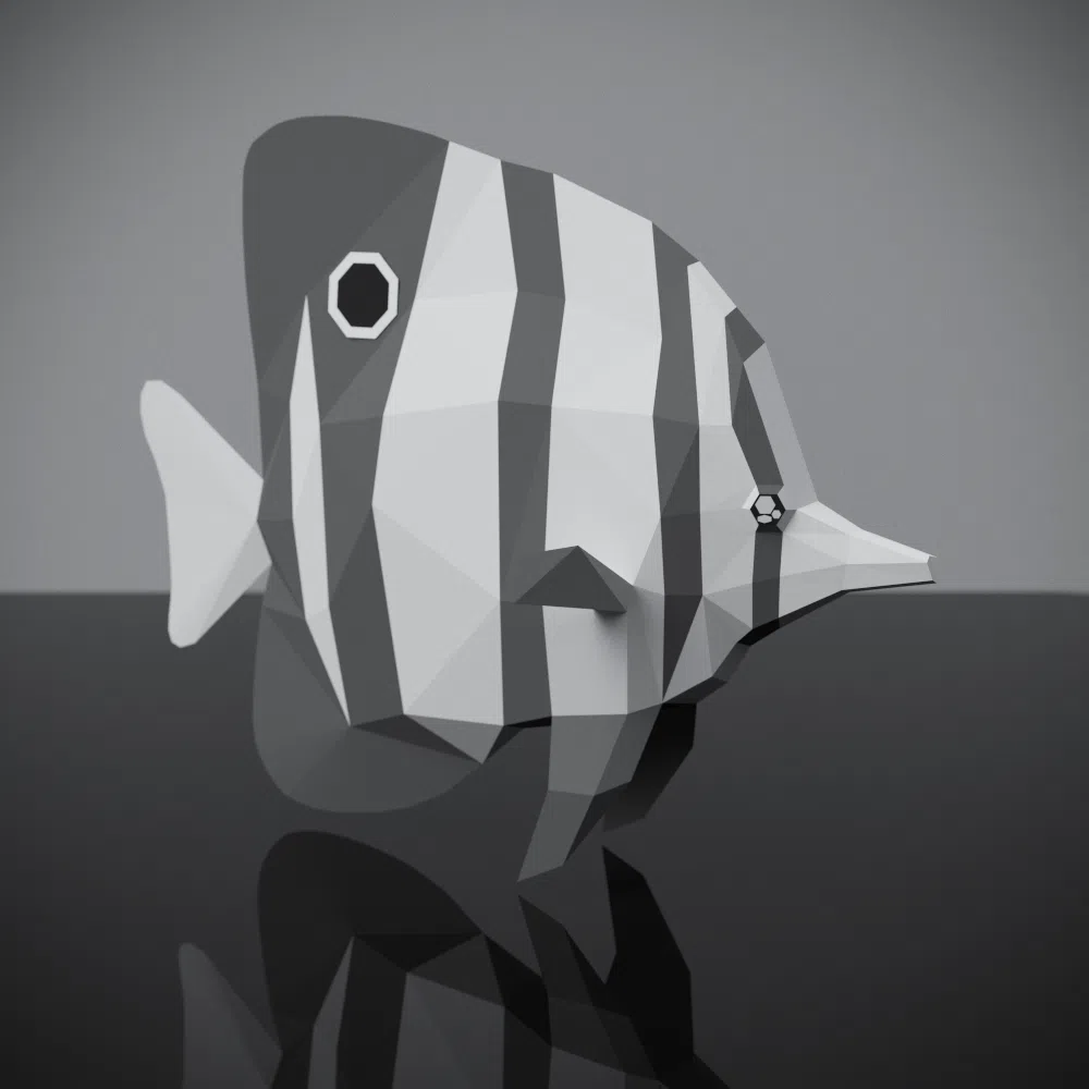 3D origami papercraft butterfly fish, view 2