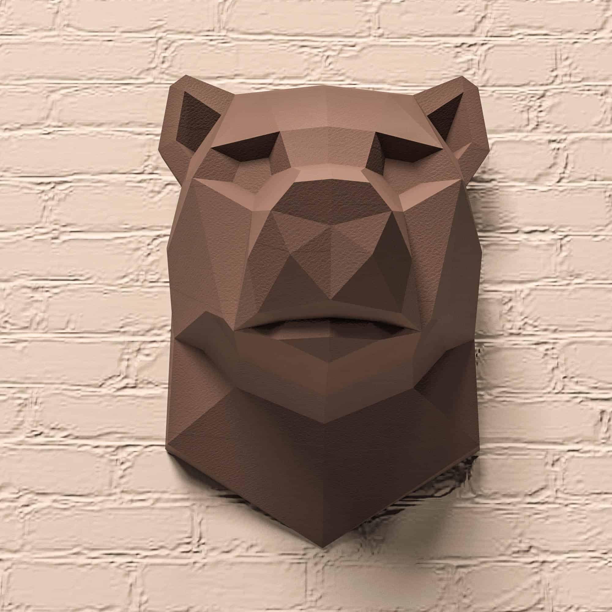 Papercraft bear head in origami