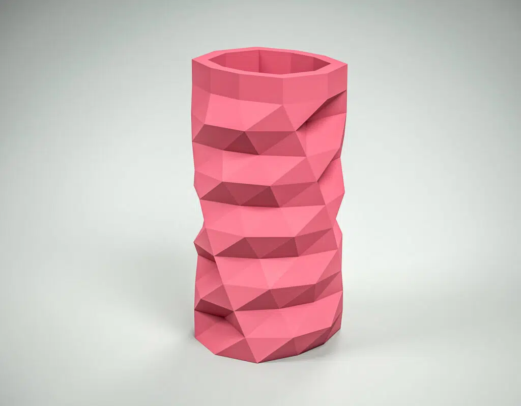 Long papercraft vase for flowers in 3D origami