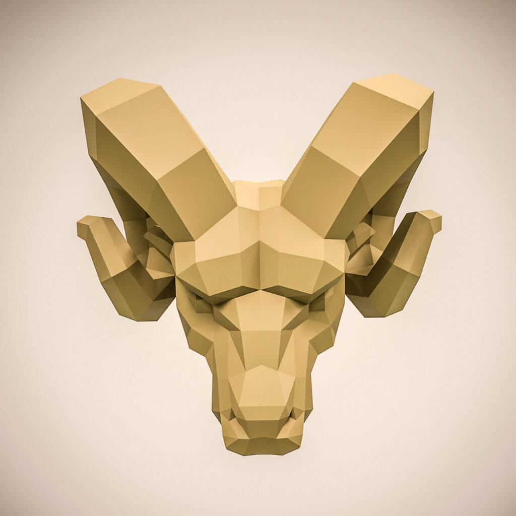 Papercraft cabeça de carneiro em origami