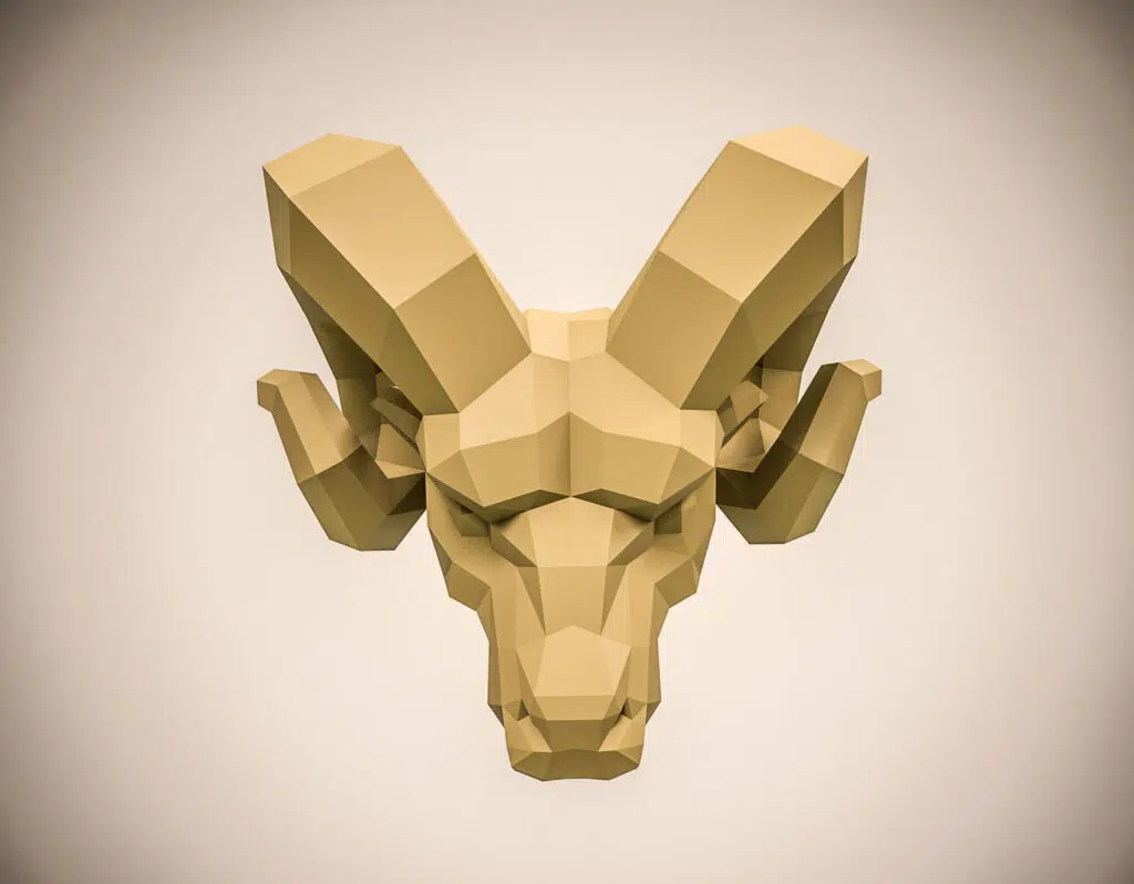 Papercraft ramskop in origami, weergave 2