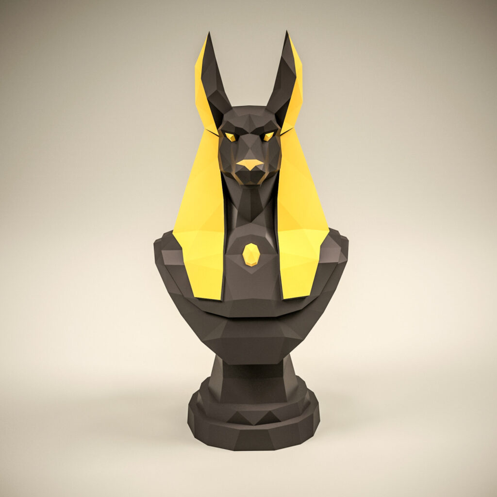 Papercraft bust of Anubis in 3D origami