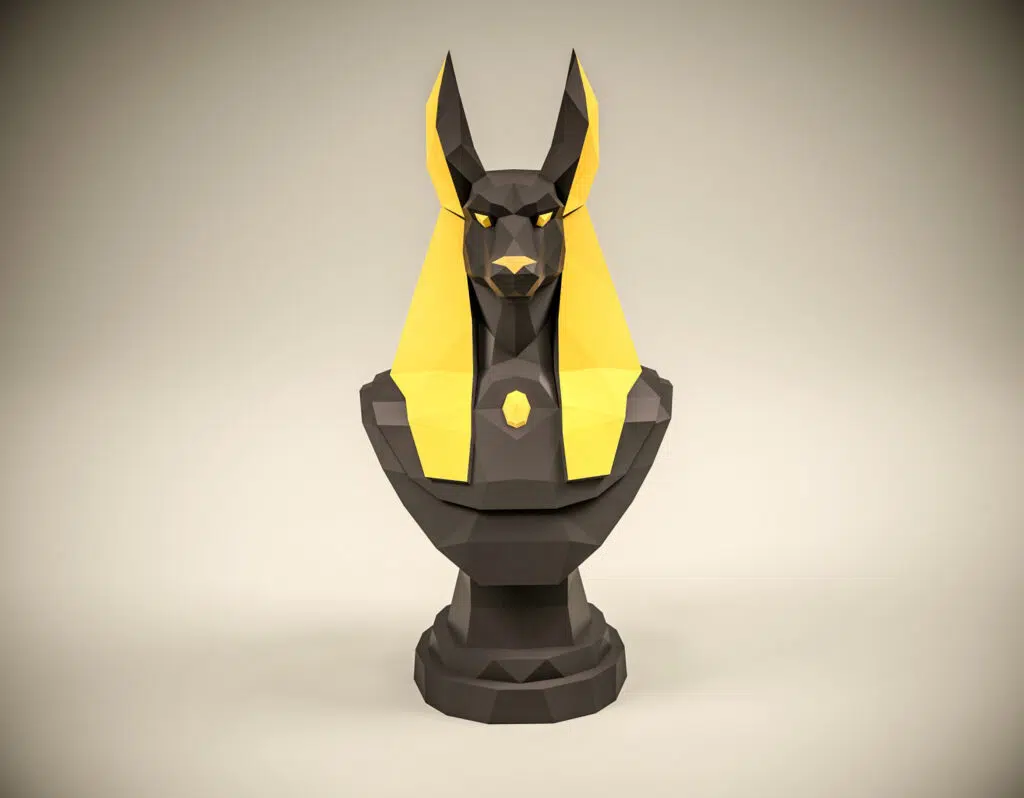 Buste van Anubis in 3D-origami, weergave 2