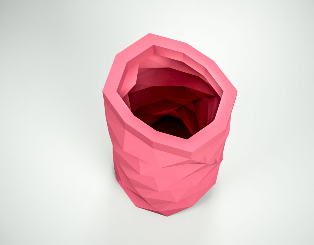 Long papercraft vase for flowers in 3D origami