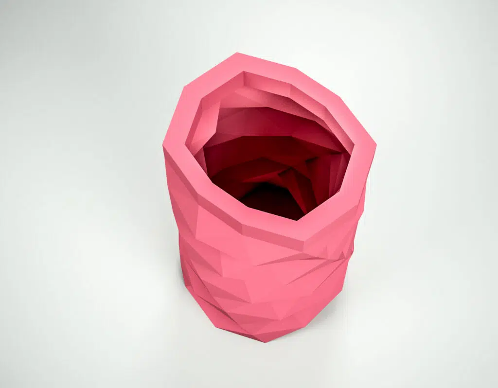 Long papercraft vase for flowers in 3D origami