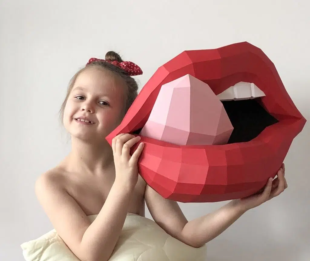 Rolling Stones-lippen papercraft 3D, weergave 3