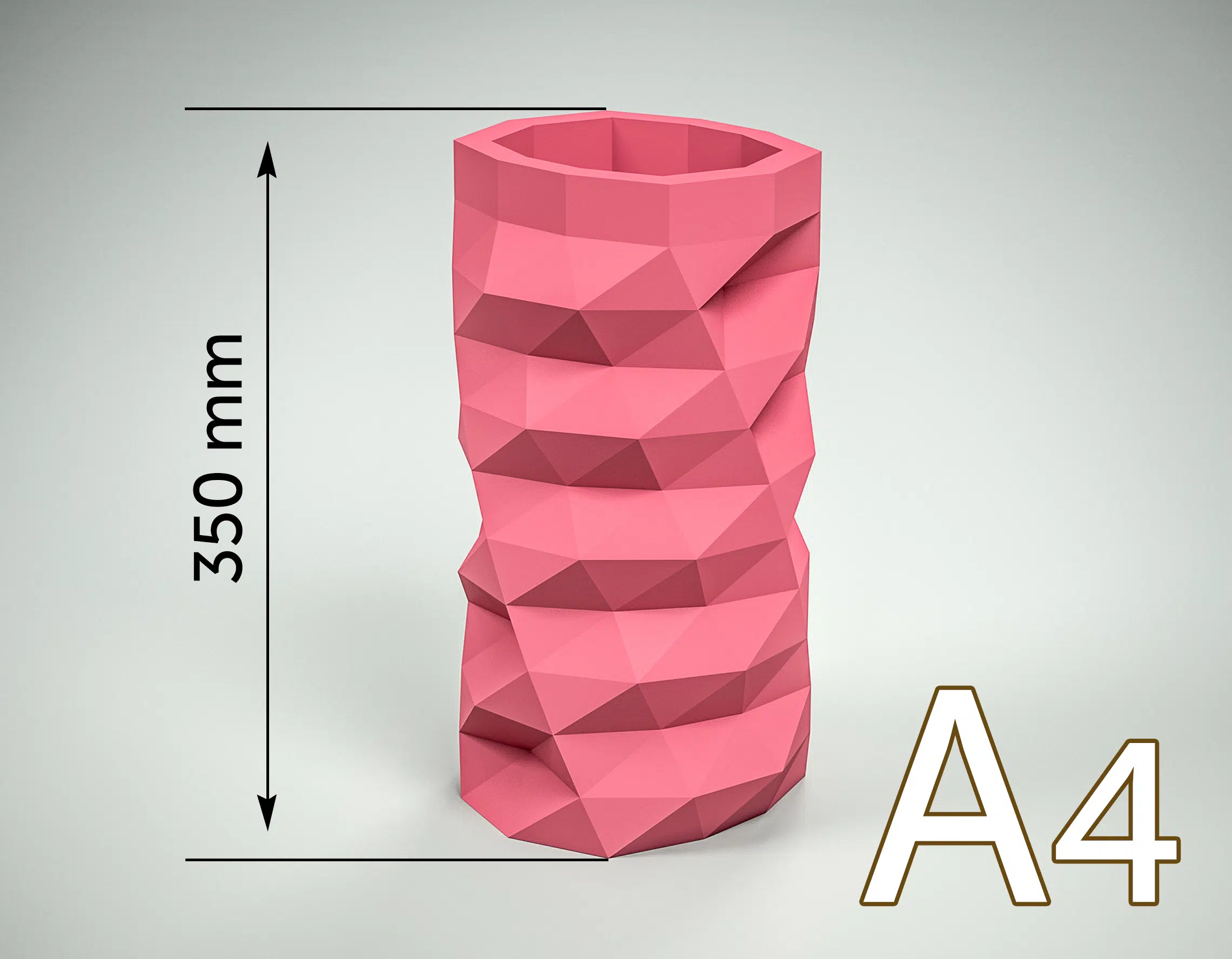 Long papercraft vase for flowers in 3D origami, side view