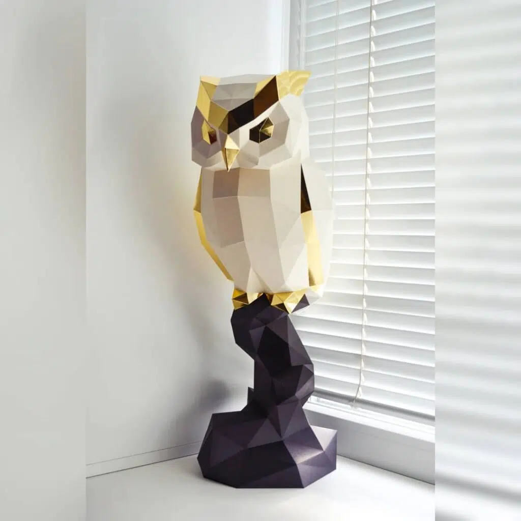 Papercraft de coruja em origami 3D