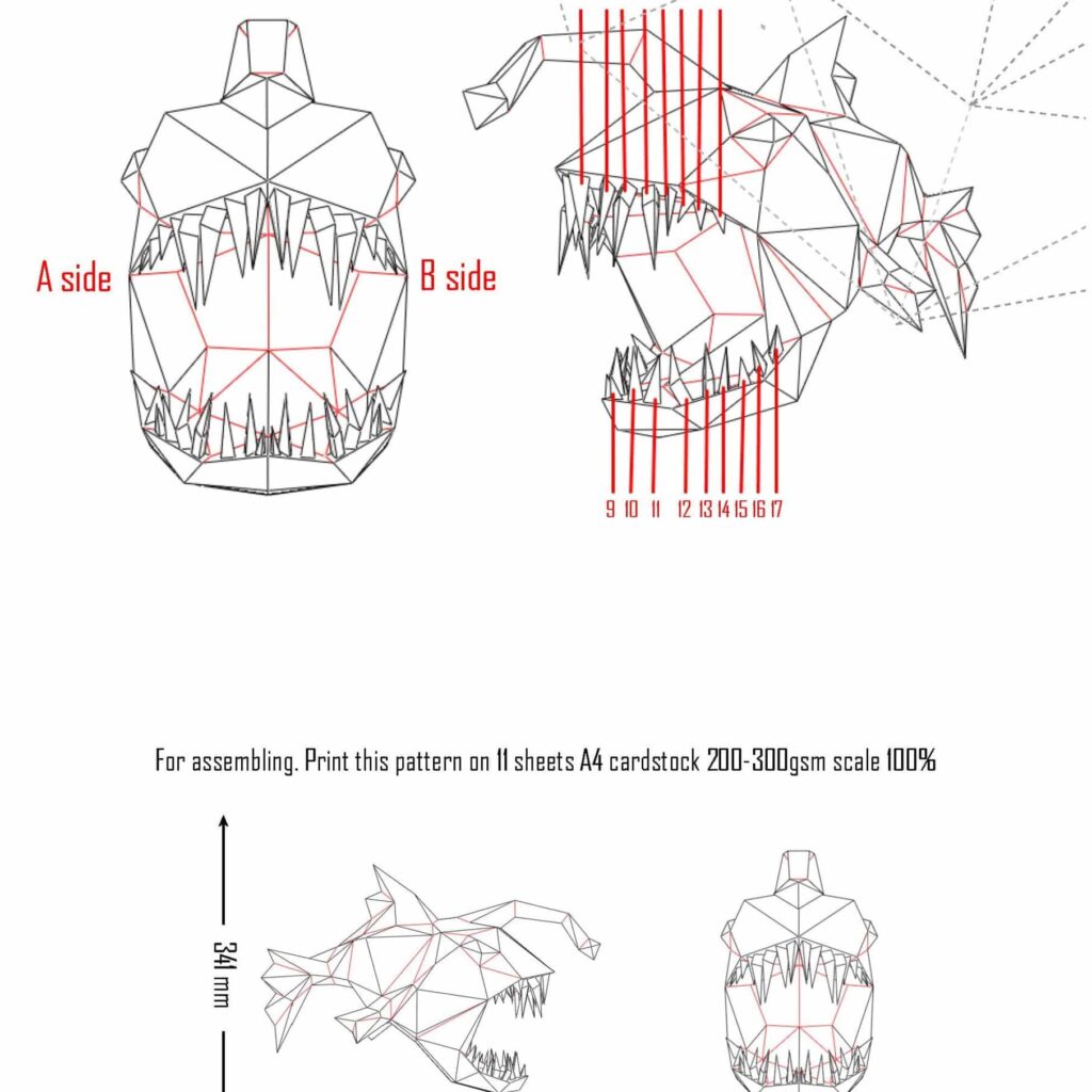 Papercraft of anglerfish in 3D origami