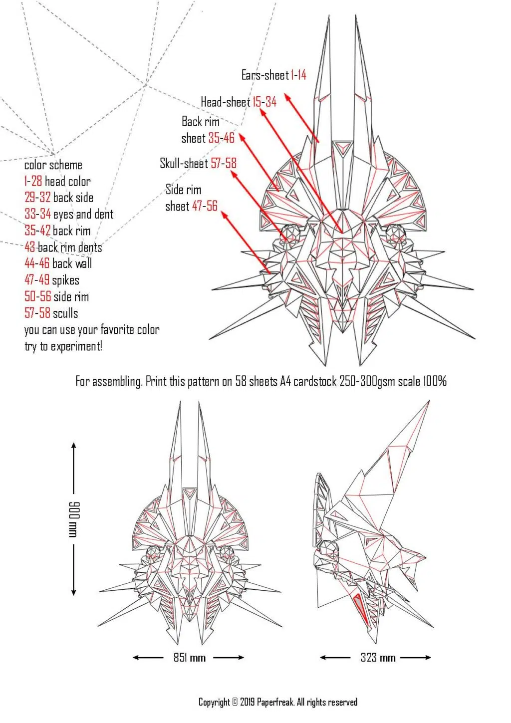 Papercraft cabeça de Anúbis em origami 3D