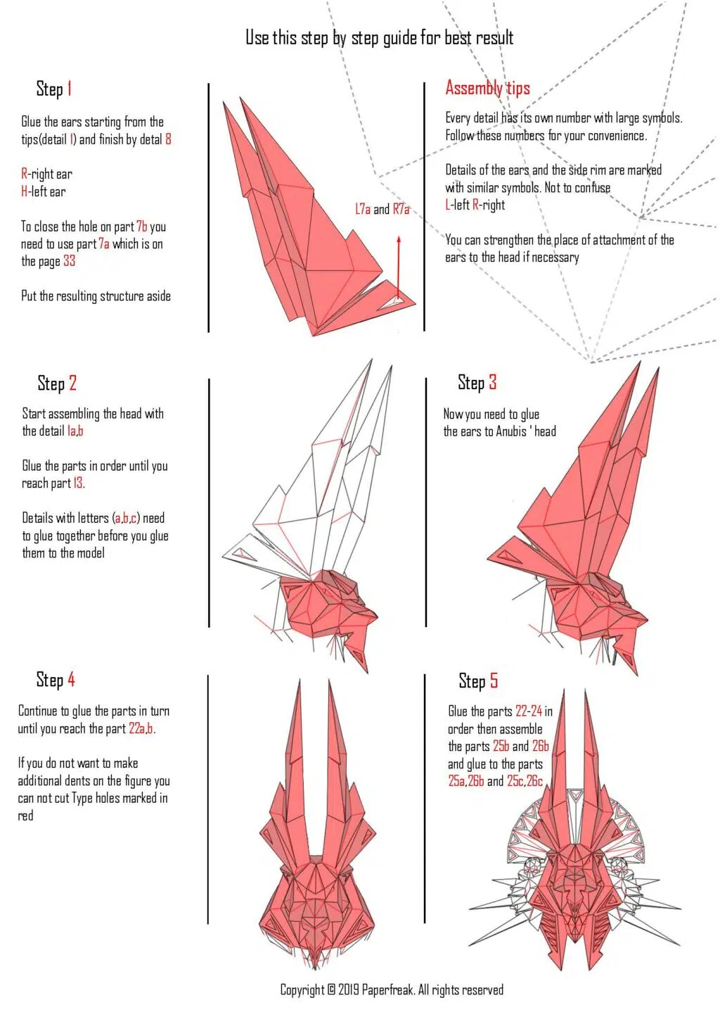Papercraft cabeça de Anúbis em origami 3D