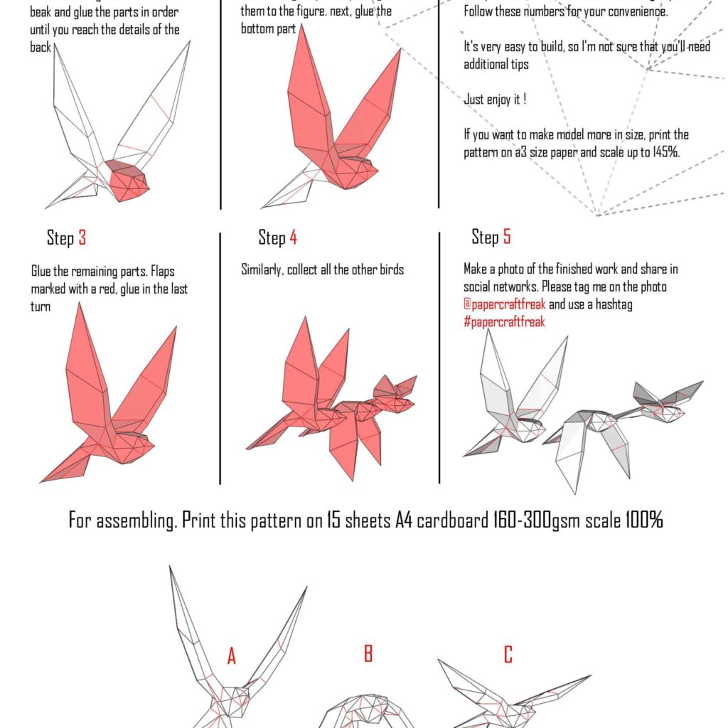 Papercraft d'oiseaux volants en origami 3D