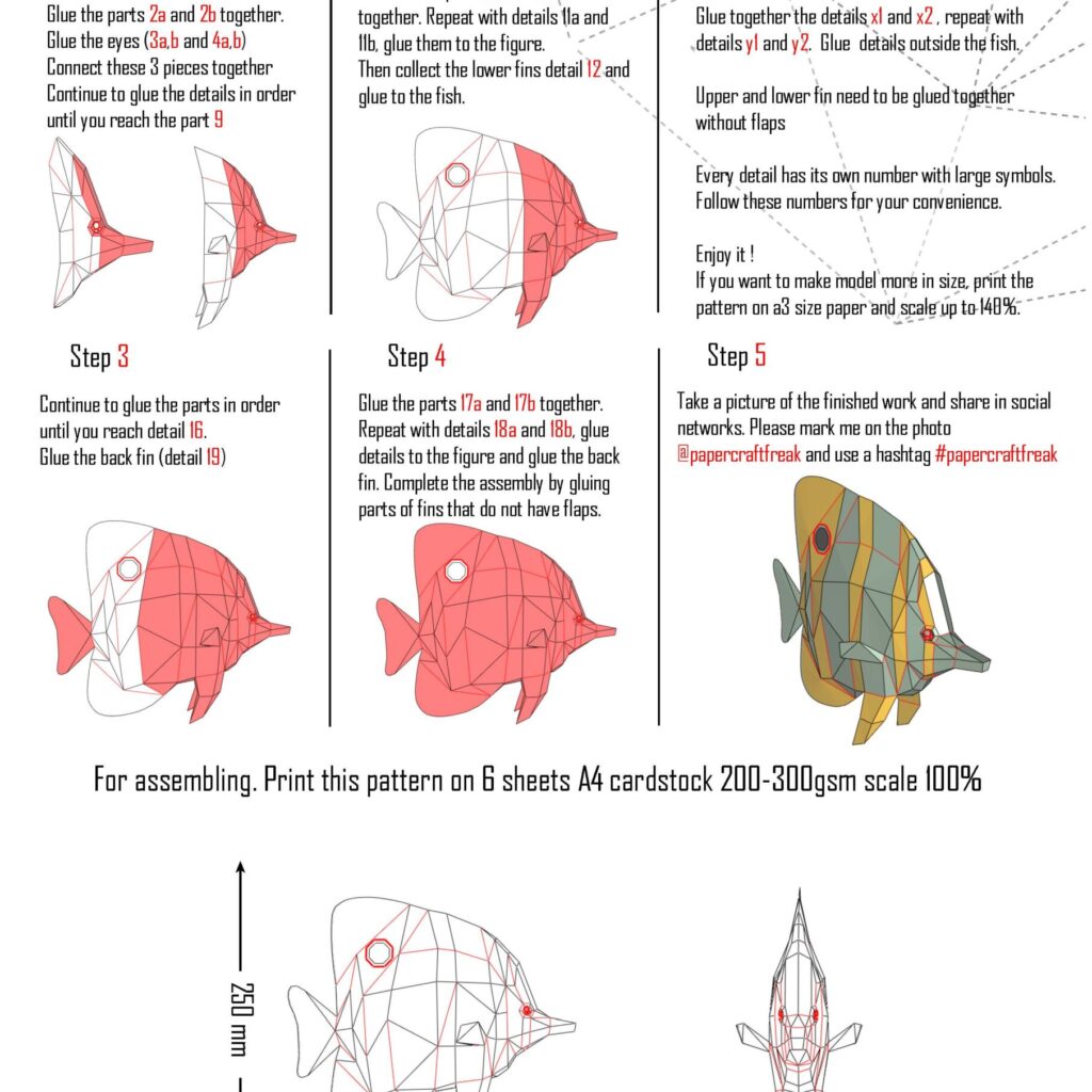 Papercraft butterfly fish in 3D origami