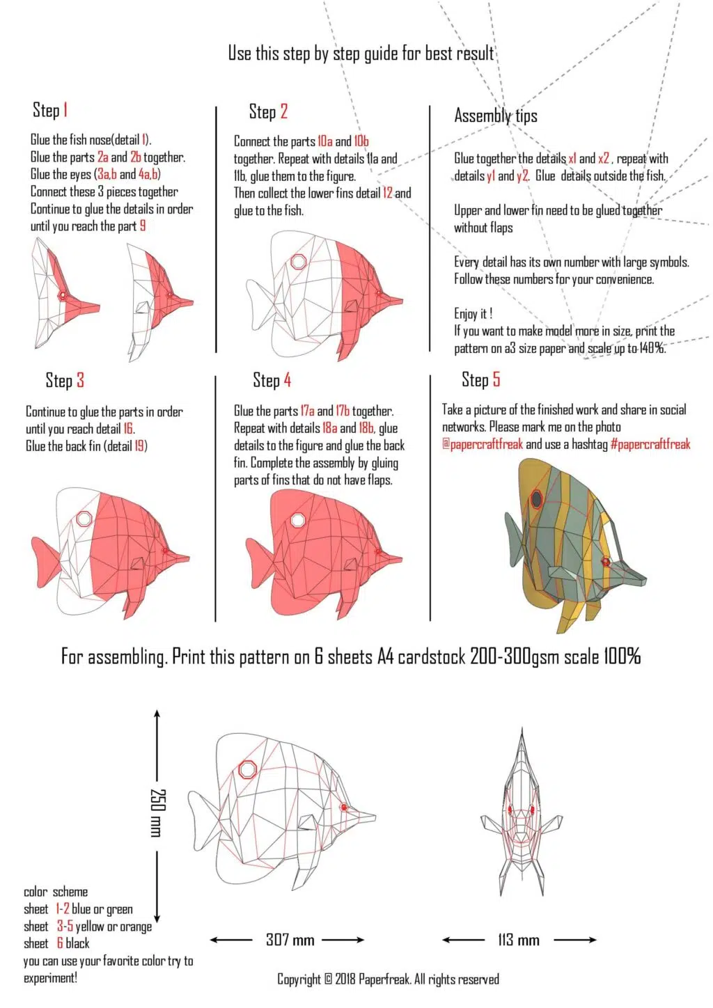 3D origami papercraft butterfly fish