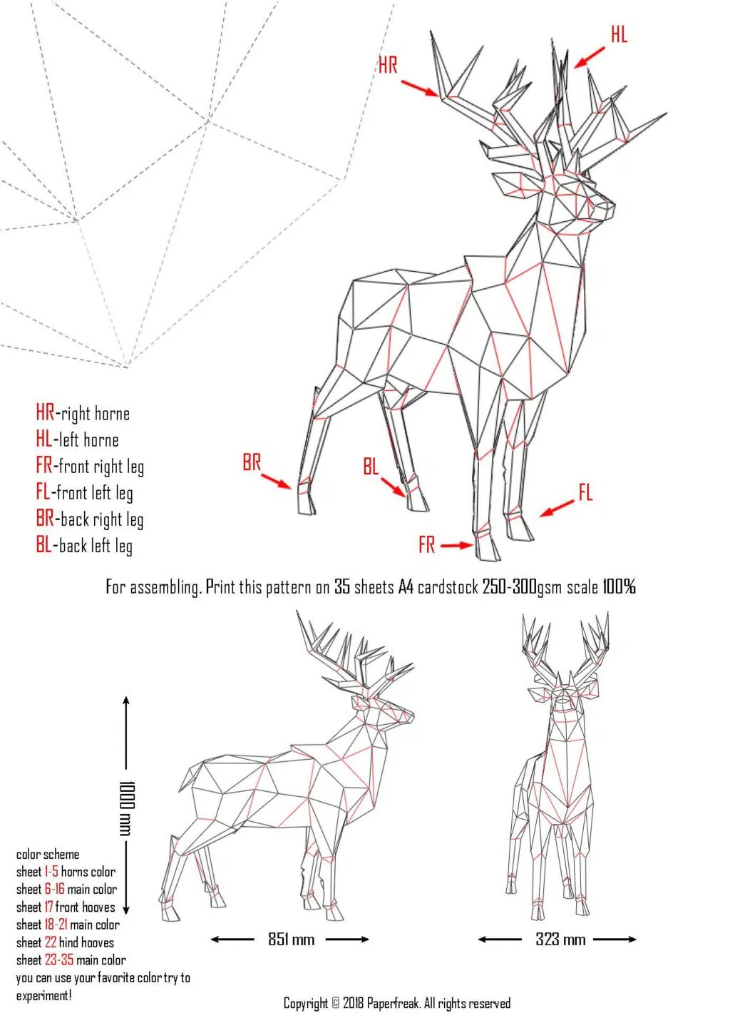 Origami 3D hert in papier, weergave 3