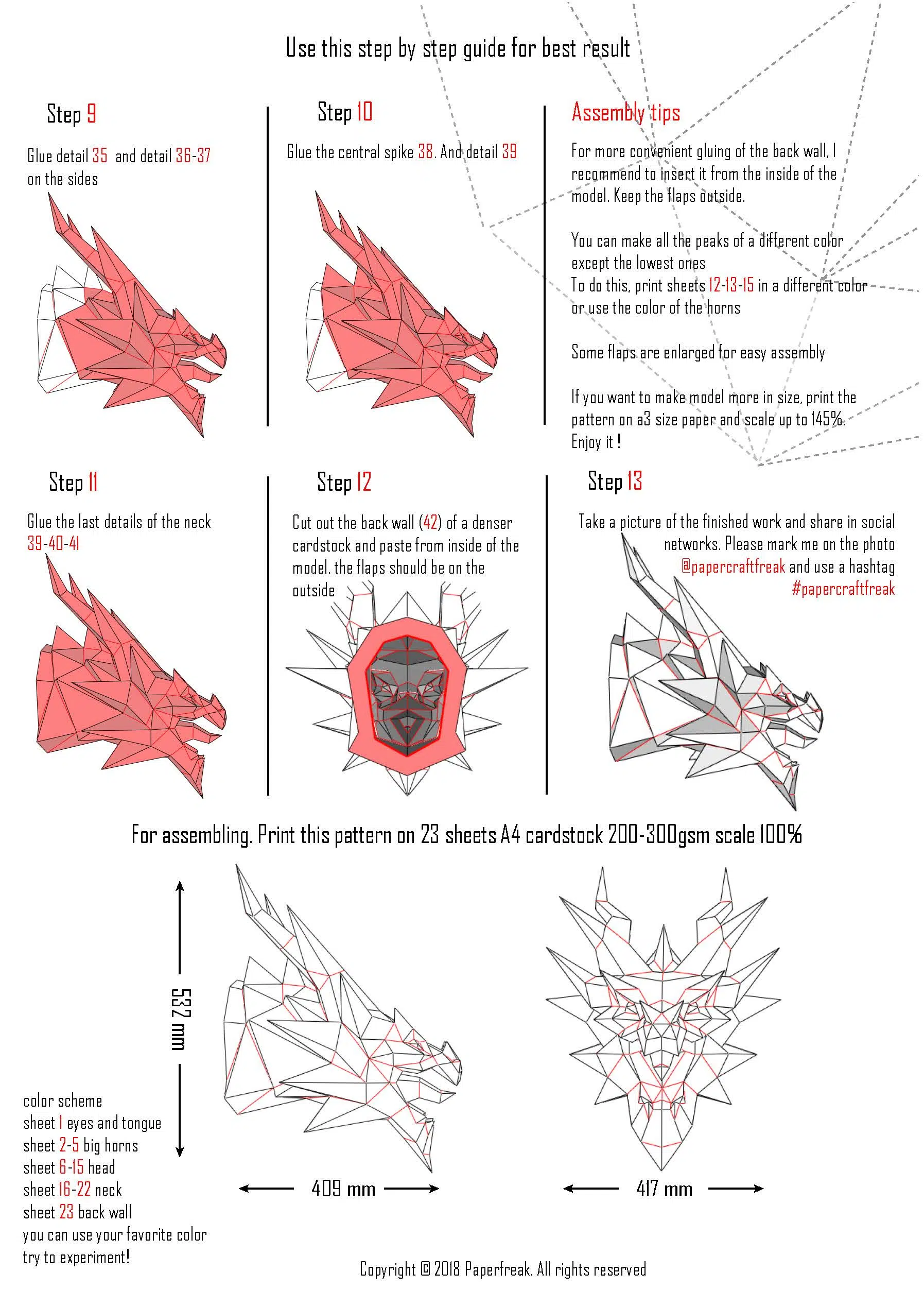 Smaug 3D origami draak, weergave 16