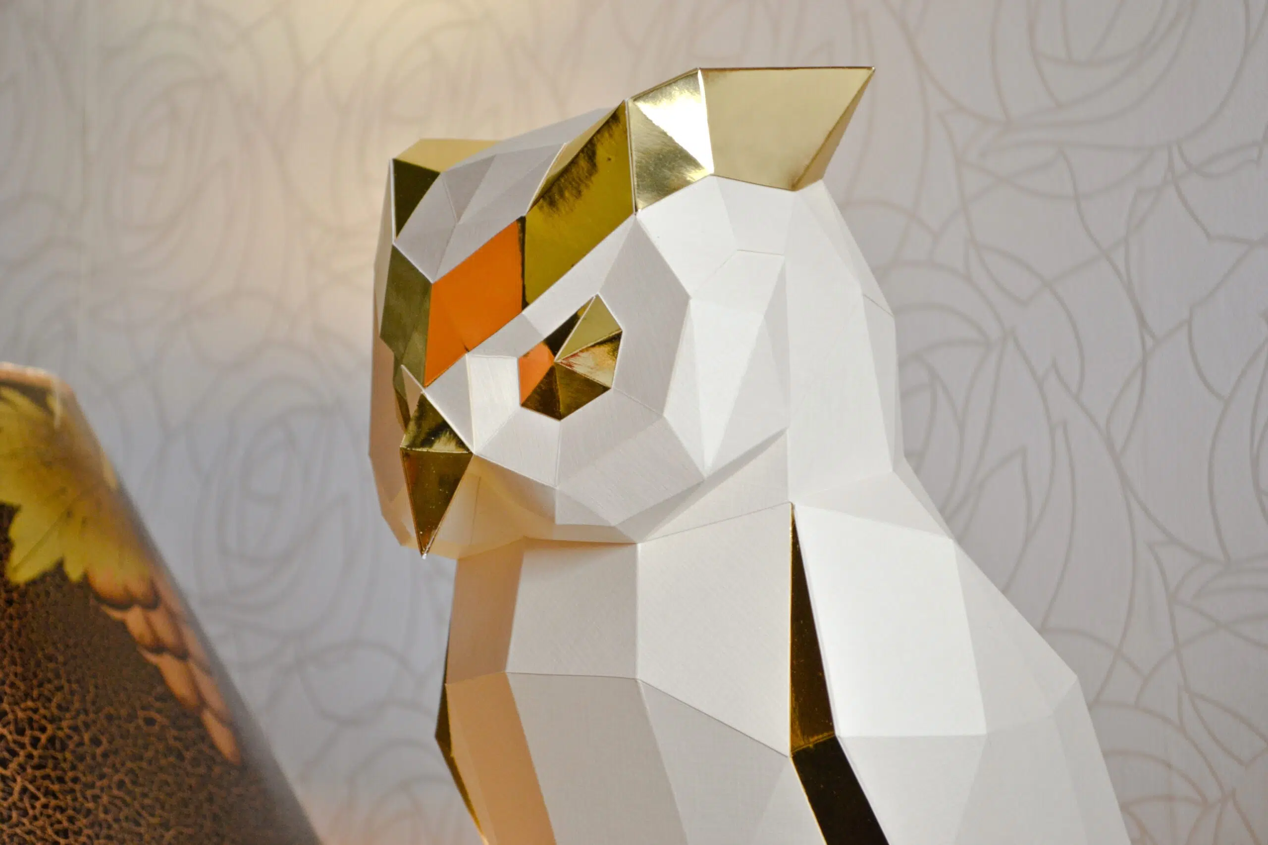Papercraft di gufo in origami 3D, dettaglio, vista 2