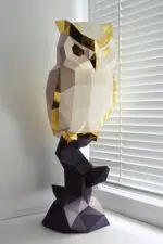 Papercraft di gufo in origami 3D, modello 3D, vista 2