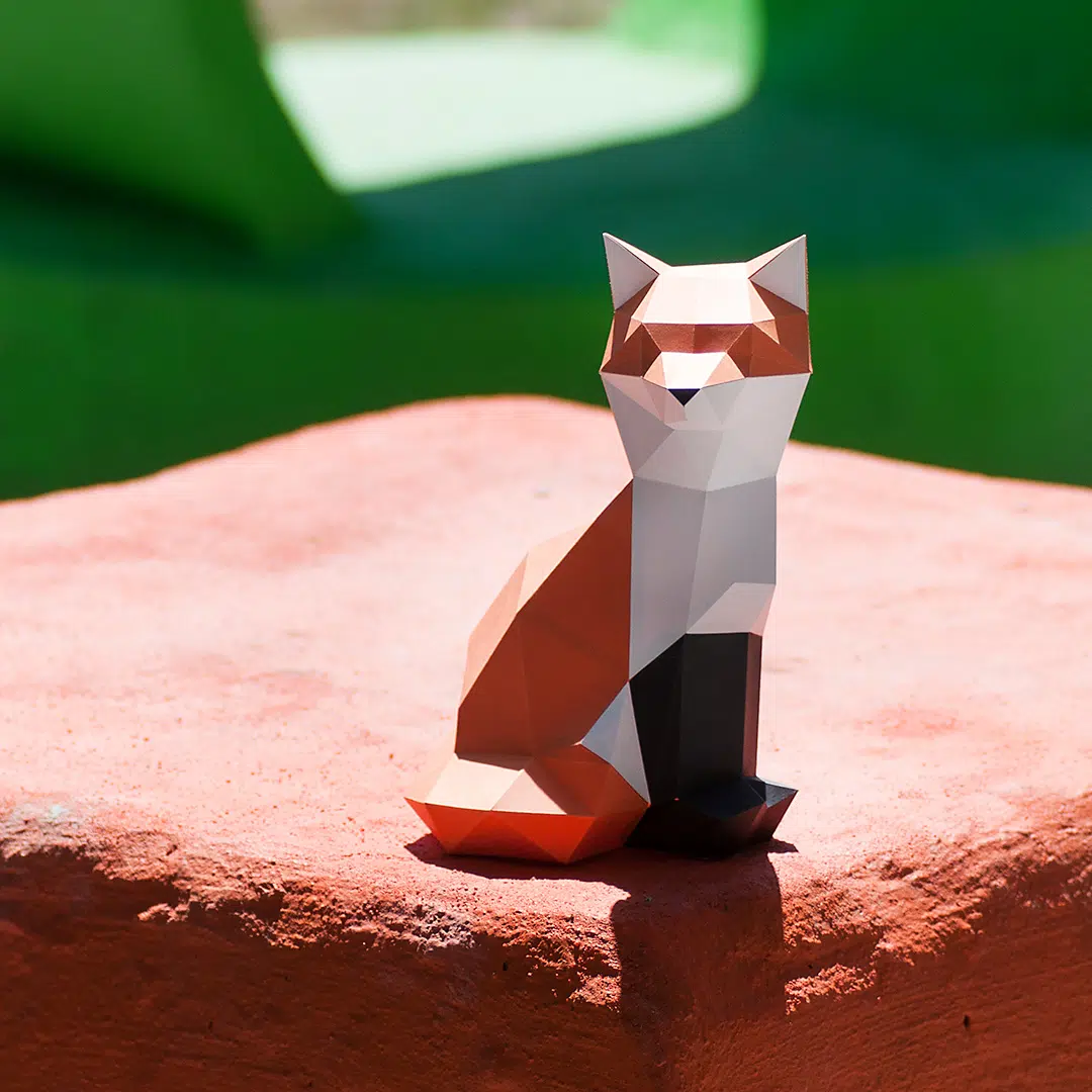 Papercraft Little Fox in Origami, back view