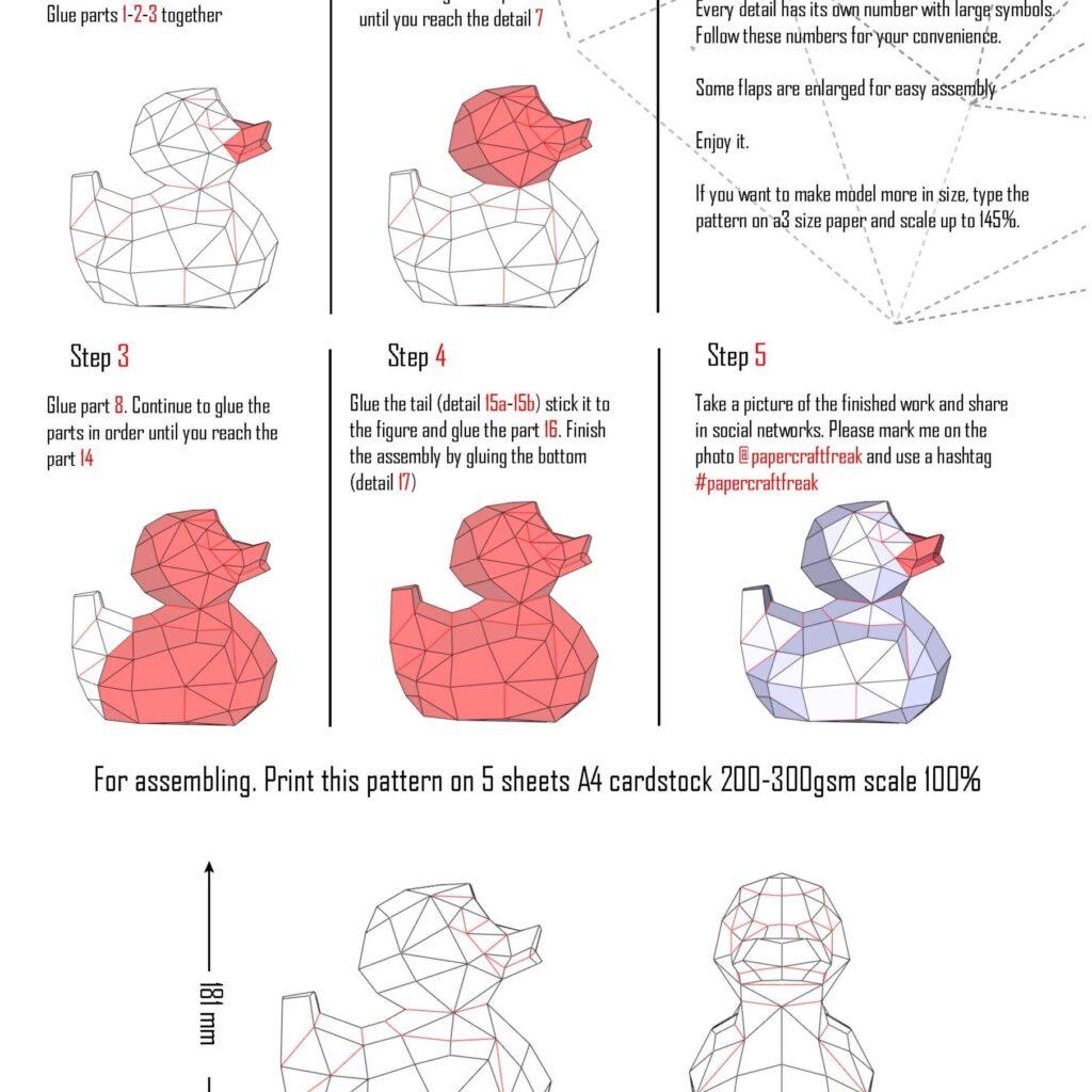 Papercraft of duck in 3D origami