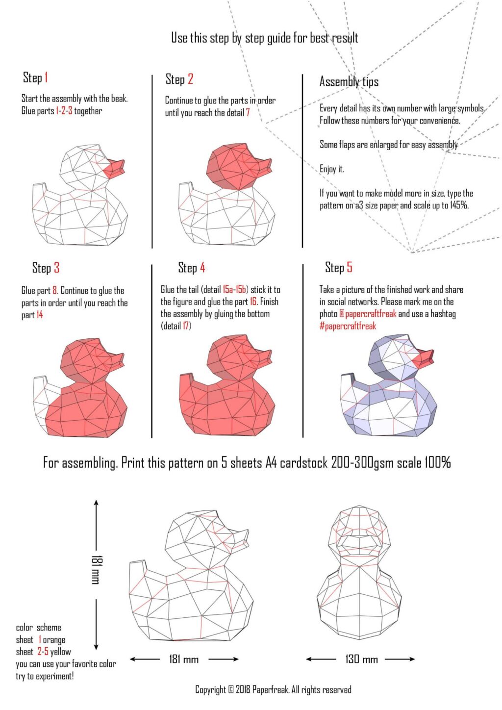 Papercraft von Ente im 3D-Origami
