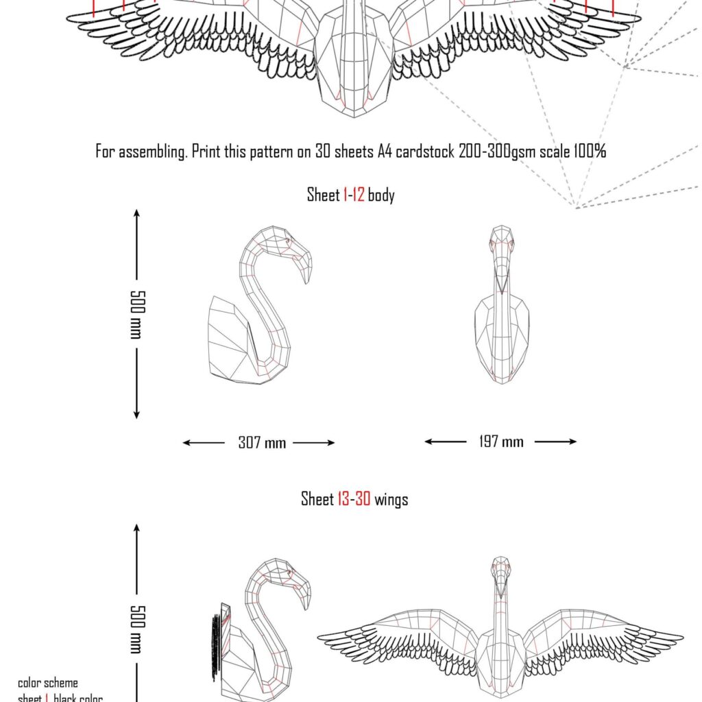Papercraft de flamant rose mural avec des ailes en origami