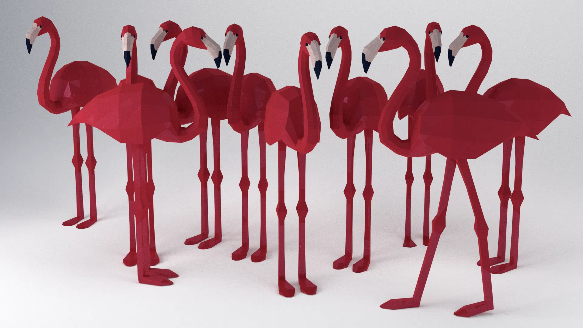 Papercraft dúo de flamencos rosas de pie en origami 3D, vista posterior