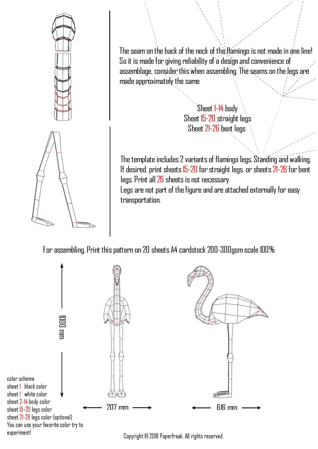 Kit de múltiplos flamingos rosa em origami 3D