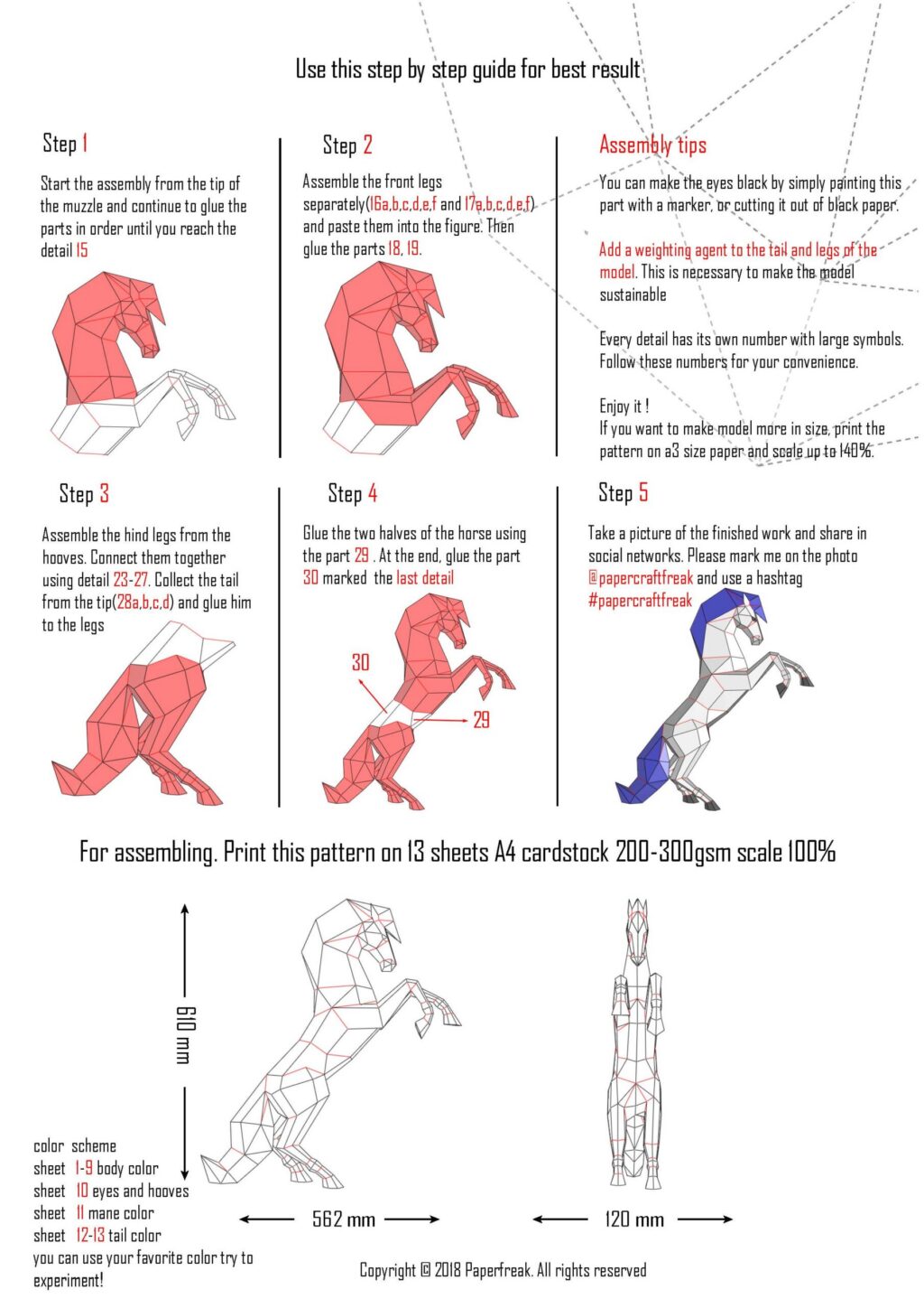 Papercraft de cavalo empinado em origami