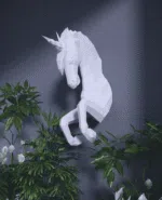 Papercraft licorne murale à crinière bleue en origami 3D