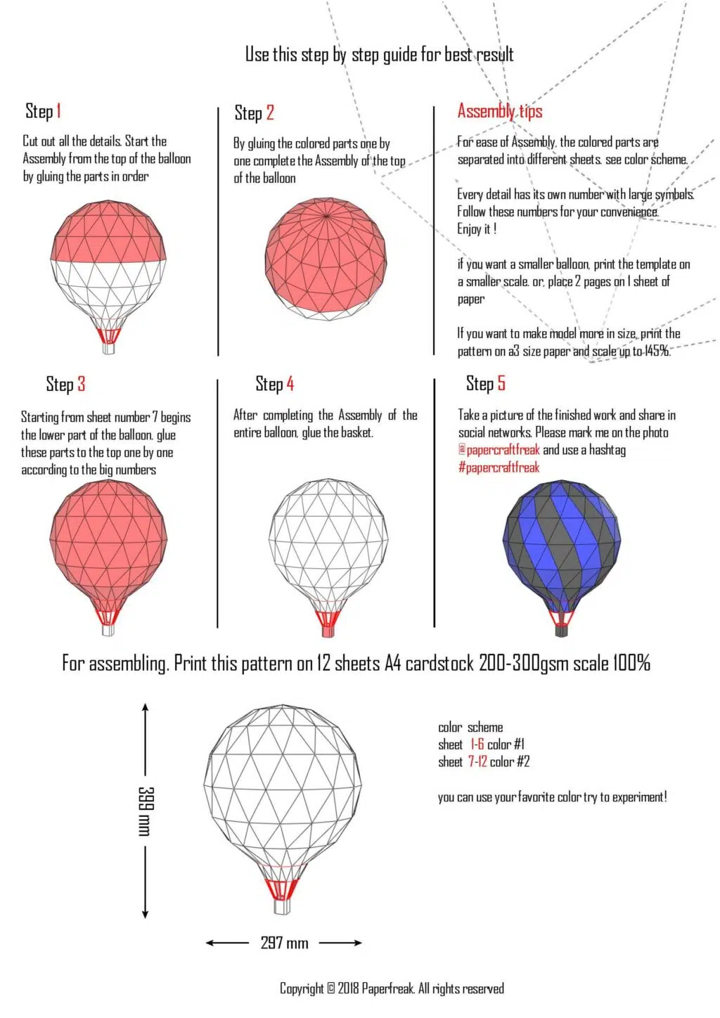 Papercraft de globo aerostático en origami 3D